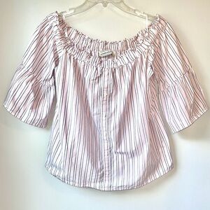 🏷️ 2/$20 Abercrombie & Fitch Preppy Stripe Off-Shoulder Shirt